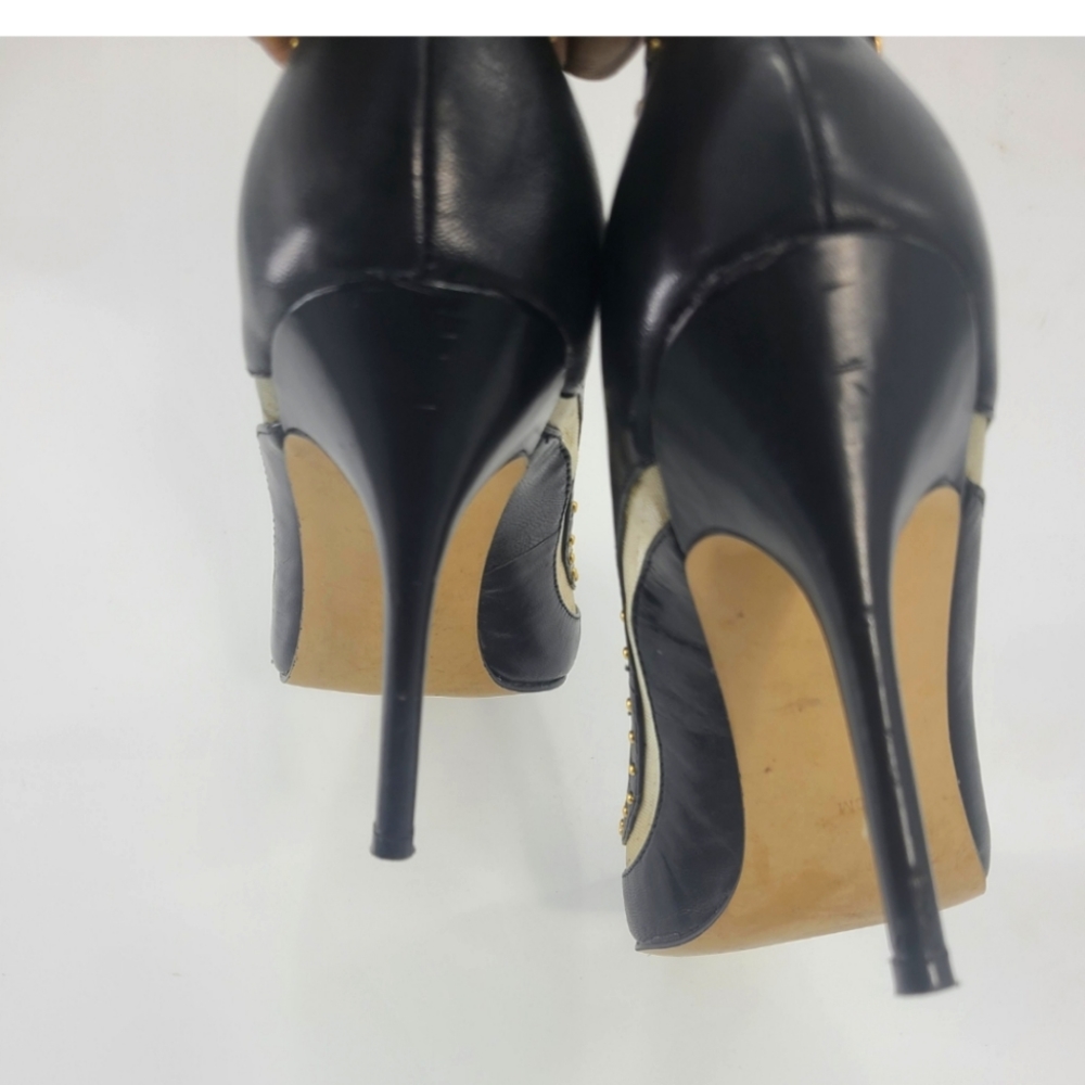 LEVITY BLACK AND SHEER LEATHER ANKLE STRAP PUMPS WITH GOLD STUDS..SIZE 8 - Picture 9 of 10